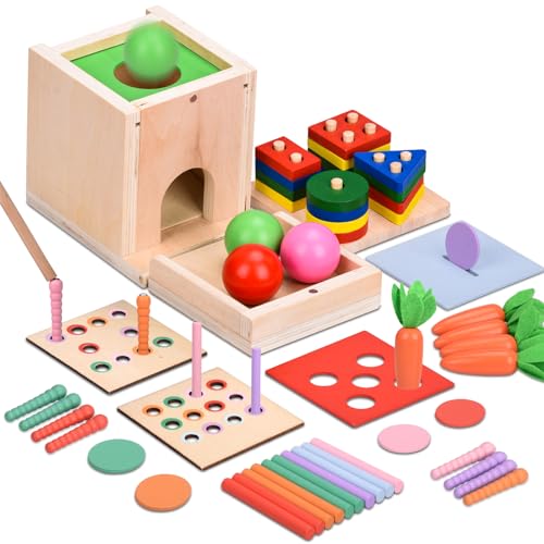 NIKYJM Montessori Spielzeug ab 1 Jahr, Montessori Box 6 in 1 Baby Spielzeug Holzspielzeug Montessori Spielzeug Baby für Kinder als Weihnacht Ostern Geburtztag Lernspielzeug Geschenk von NIKYJM