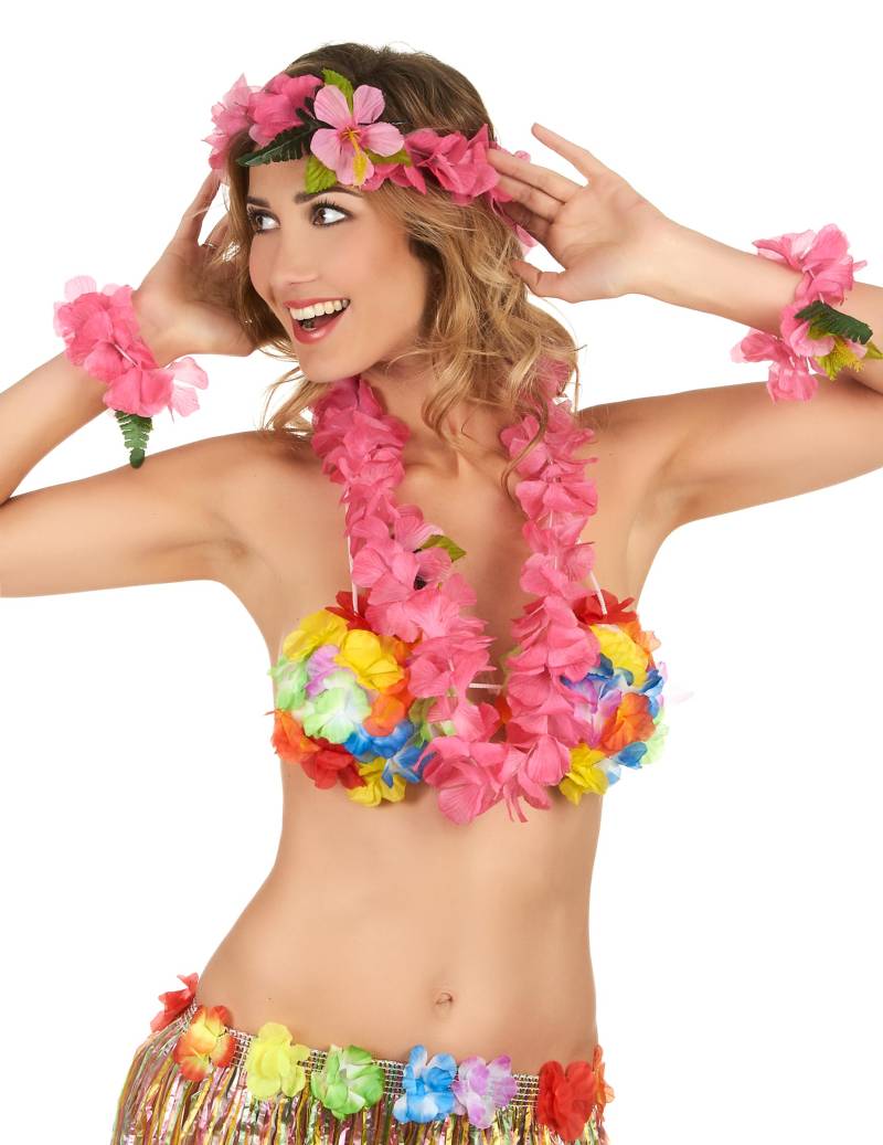 Hawaiiketten-Set 4-teilig rosa von KARNEVAL-MEGASTORE