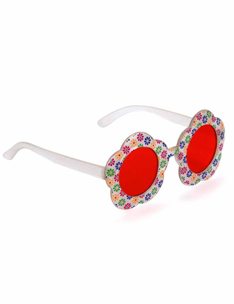 Hippie Blumen Nickel Brille rosa-bunt von KARNEVAL-MEGASTORE