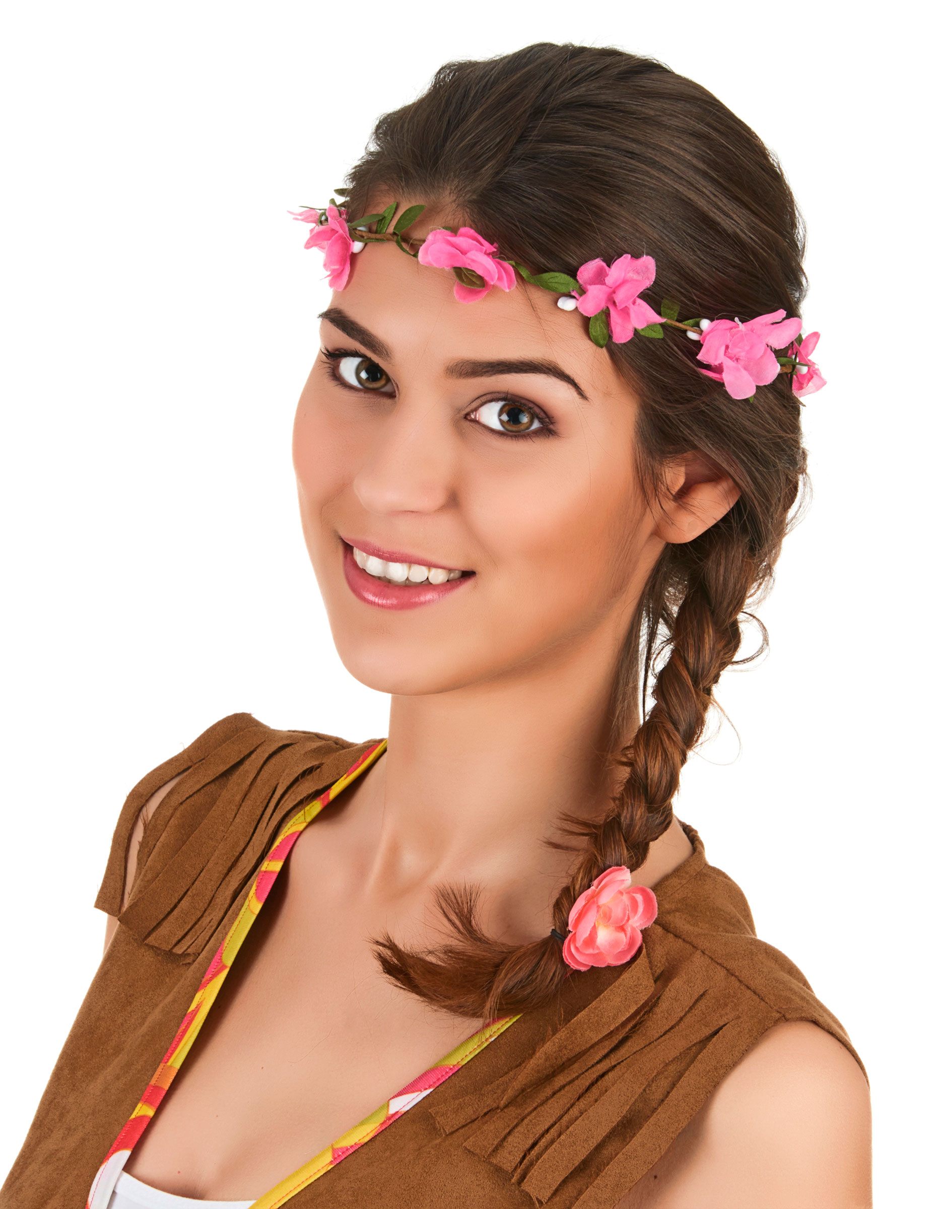 Hippie Blumenkranz Haarschmuck bunt von KARNEVAL-MEGASTORE