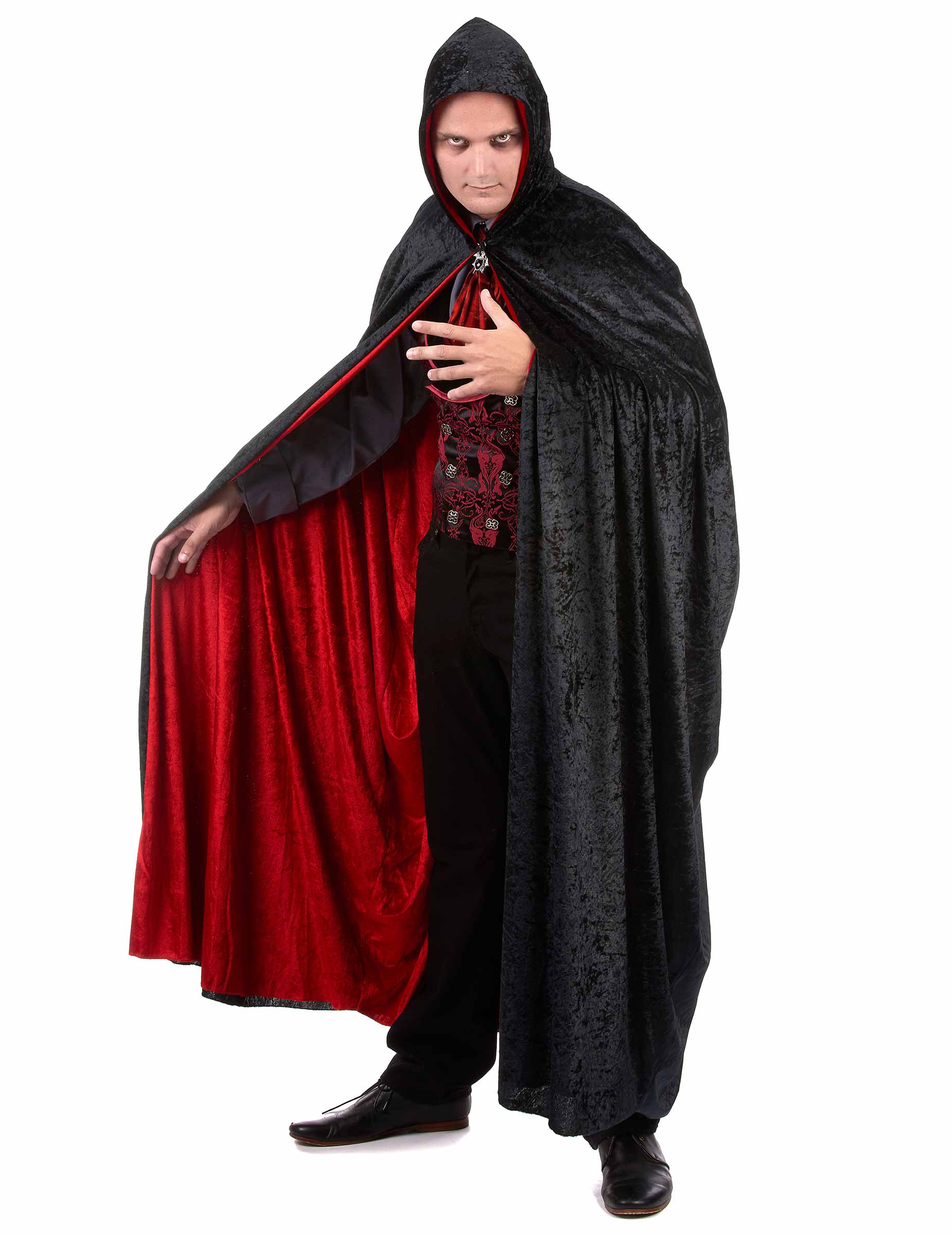 Vampir Wende-Umhang mit Kapuze Halloween-Accessoire schwarz-rot von KARNEVAL-MEGASTORE