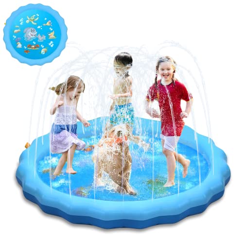 NINGESHOP 170CM Splash Pad, Wasser-Spielmatte Sprinkler Kinder Anti-Rutsch,PVC-Spritz pad,Wasserspielzeug Kinder Play Matte Sommer Outdoor Garten Spielzeug für Baby Party von NINGESHOP