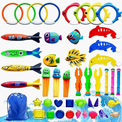 NINGESHOP 47 Stück Tauchspielzeug Set für Kinder, Tauchspielzeug Tauchringe Kinder Set Poolspielzeuge Poolparty Geschenk, Wasserspielzeug Kinder,Schwimmbad Spielzeug,Mädchen Junge 5-12 Jahre von NINGESHOP