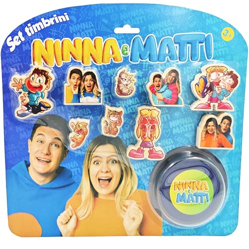 NINNA e MATTI Stempelset mit 9 Stempeln aus Holz und blauer Tinte von NINNA e MATTI