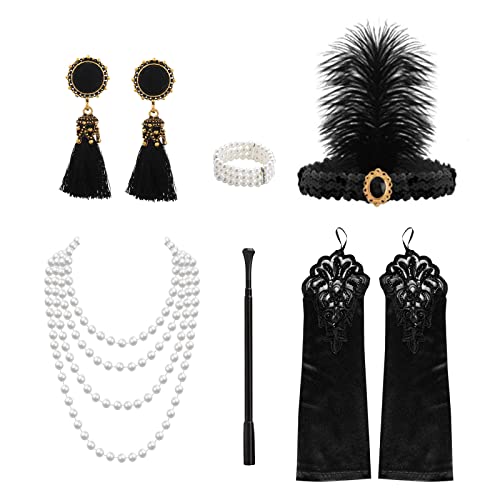 NITAIUN 1920s Zubehör-Set 20er Jahre Accessoires Damen Flapper Great Gatsby Charleston Accessoires 20er Jahren Zubehör für Damen 20er Jahre Halloween Kostümzubehör(Set L) von NITAIUN