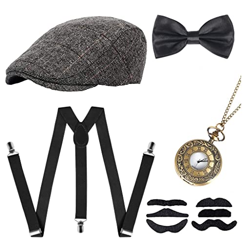 NITAIUN 20er Jahre Accessoires Herren, 1920er Herren Kostüm Zubehör Set, Gatsby Gangster Mafia Peaky Blinders Kostüm Accessoires, Karneval Cosplay Herren Retro Stil Herren Accessoires (Style E) von NITAIUN