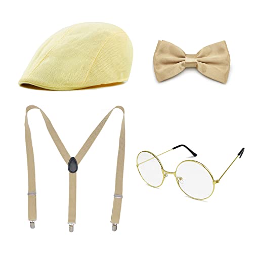 NITAIUN 4 Stück 1920er Herren Kostüm Zubehör Set, 20er Jahre Herren Accessoires， Gatsby Herren, Roaring Retro Gangster Kostüm, Panama Hut, Elastisch Verstellbar Hosenträger, Fliege, Brillen (Style B) von NITAIUN