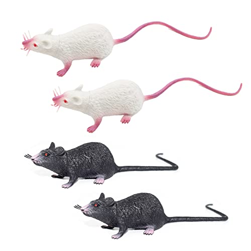 NITAIUN 4 Stück Plastik Ratten Maus Deko-Ratte, Wiederverwendbare Ratten Maus Modell, Langlebig, 22 * 4cm, Weiß und Schwarz, für Halloween Tricks Streiche Requisiten Spielzeug, Karneval von NITAIUN