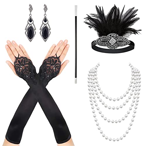 NITAIUN 5 Stück 20er Jahren Zubehör Set für Damen, Charleston Accessoires 1920er Jahre Verkleiden für Damen, 1920s Flapper Great Gatsby Accessoires Set, 20er Jahre Halloween Kostümzubehör (Set J) von NITAIUN