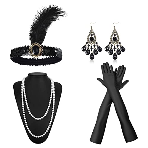 NITAIUN 5 Teiliges 20er Jahre Accessoires Damen Flapper Great Gatsby Accessoires 20er Jahren Zubehör Set für Damen, Charleston Kostümzubehör, 1920s Kostüm (Set N) von NITAIUN