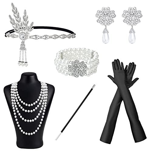 NITAIUN 6 Stück 20er Jahren Zubehör Set für Damen, Roaring 20er Themenset 1920s Flapper Great Gatsby Accessoires, Charleston Accessoires, 20er Jahre Accessoires Kostüm Accessoires Damen (Set F) von NITAIUN