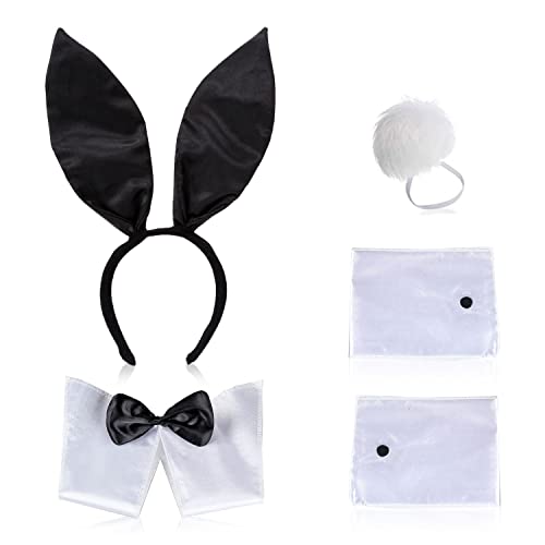 NITAIUN Bunny Zubehör Set Kaninchen-Zubehör-Set Frauen Hasen Zubehör Set Hasenohren Stirnband Fliege Manschetten Schwanz für Halloween Ostern Weihnachten Kostüm Cosplay-Party Einheitsgröße von NITAIUN