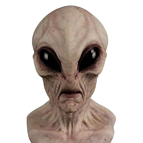 Gruselige Alien-Vollkopfmaske, Neuartige Halloween-Alien-Kopf-Gesichtsbedeckung for Erwachsene Und Kinder. Realistischer Alien for Halloween, Cosplay, Streich, Ostern(Pale White) von NIULI