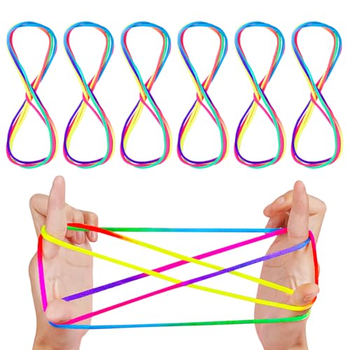 NIUQIGE Fadenspiel Finger Twist, 6-teiliges Set Rainbow Rope Fingerspiele, flexibles Fadenspiel für Kinder, Fingerspiel für Jungen und Mädchen ab 5 Jahren,Fadenspiele und Finger Twist für Kinder von NIUQIGE