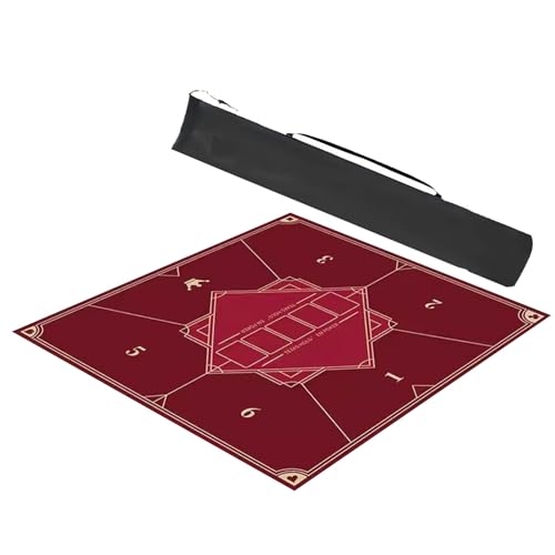 Mahjong Anti Slip Noise Reduction Kissen, Quadratische, geräuschlose Spieltischmatte for Pokerkarten-Mahjong-Kachelspiele, dicke Mahjong-Tischmatte aus Kristallsamt mit Aufbewahrungstasche(Red,27.6x27 von NIUSABOU