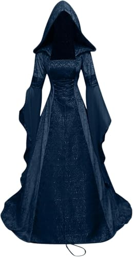 NIUVOO Damen Kapuzenkleid Anzug Korsett Renaissance Gothic Viktorianisches Kleid Halloween Vampir Mittelalter Kleid Kostüm Cosplay Party Vampir Kleid von NIUVOO