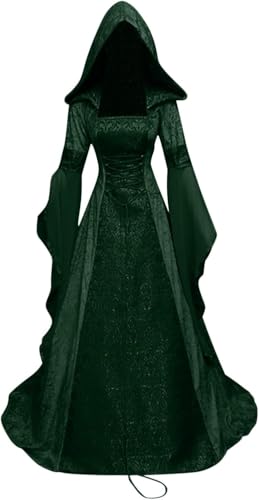 NIUVOO Damen Kapuzenkleid Anzug Korsett Renaissance Gothic Viktorianisches Kleid Halloween Vampir Mittelalter Kleid Kostüm Cosplay Party Vampir Kleid von NIUVOO