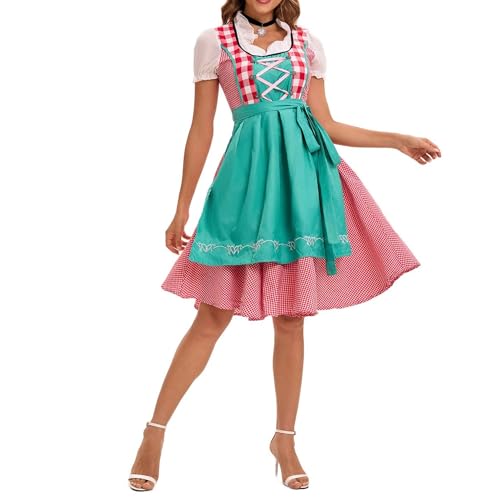 NIUVOO Deutsches Dirndlkleid für Damen, Übergröße, Oktoberfest-Outfit, deutsches Bier, traditionelles bayerisches Kostüm, kariert, Schürze, Verkleidung für Oktoberfest, Karneval, Halloween-Party von NIUVOO