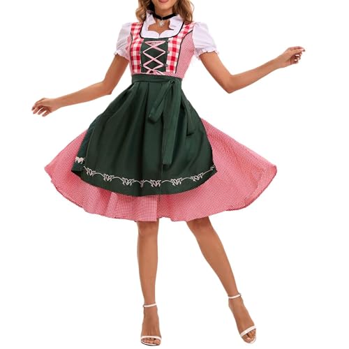 NIUVOO Deutsches Dirndlkleid für Damen, Übergröße, Oktoberfest-Outfit, deutsches Bier, traditionelles bayerisches Kostüm, kariert, Schürze, Verkleidung für Oktoberfest, Karneval, Halloween-Party von NIUVOO