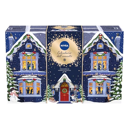 NIVEA Adventskalender 2024 für 24 Kuschelmomente, Adventskalender für Damen und Mädchen, festlich und elegant, Beauty-Adventskalender mit ausgewählten Produkten und Accessoires NIVEA und Labello von NIVEA