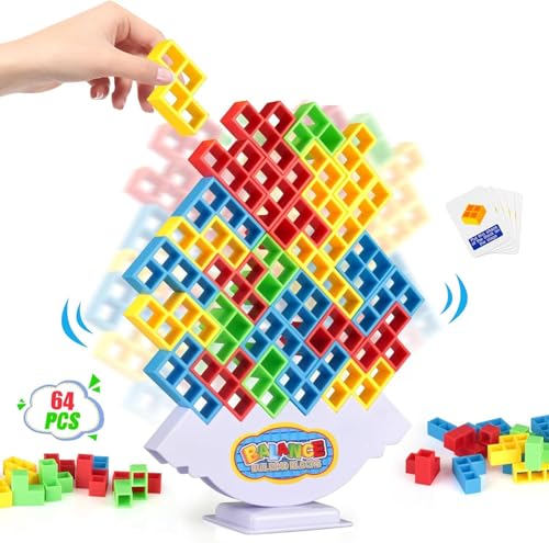 NIWWIN 64-teiliges Tetra Tower Balance Stacking Blocks-Spiel, Brettspiele für 2 Spieler + Familienspiele, Partys, Reisen, Team-Bausteinspielzeug für Kinder und Erwachsene von NIWWIN