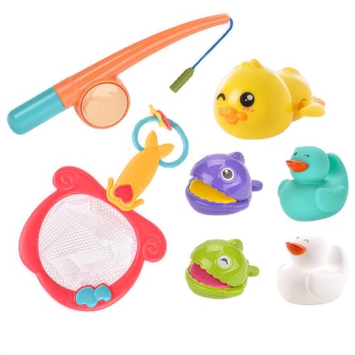 NIWWIN Baby-Badespielzeug für Kinder, magnetische Angelspiele mit schwimmendem Badewannen-Aufziehspielzeug und Fischernetz, Angelruten-Wasserpool-Spielzeug für Kleinkinder von 1–3 von NIWWIN