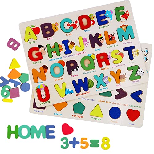 NIWWIN Alphabetpuzzle, Holz alphabet puzzle ABC 2 Stücke, Alphabet Zahl Form Puzzles Kleinkind Spielzeug, pädagogische Vorschule Lernbuchstabe Nummer Form Spielzeug 3-12Jahre. von NIWWIN