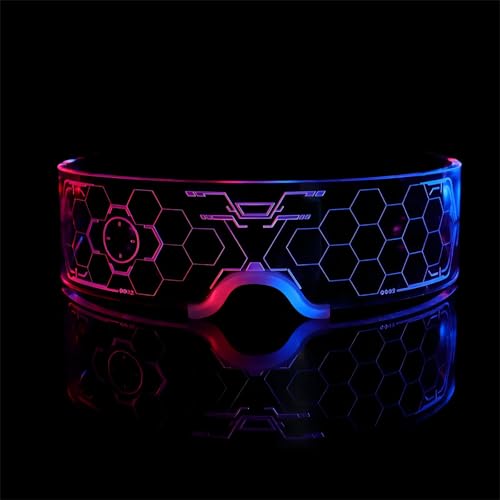 NIWWIN LED-Lichtgläser, futuristische leuchtende Eyewear,mit 7 Arten von Beleuchtungsmodi Neon elektronische Gläser, DJ-Zubehör, Karnevals-dekorative Requisiten, Partyversorgungen (Hexagon) von NIWWIN