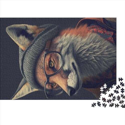 1000-teiliges rechteckiges Puzzle für Erwachsene, Hipster-Fuchs in Kleidung, kreatives Puzzle-Herausforderungsspielzeug, 1000 Teile (75 x 50 cm) von NIXCON