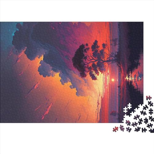 300-teiliges Puzzle für Erwachsene, Tree_by_The_River_Sunset Gifts, kreative rechteckige Puzzles, Holzpuzzle 300 Teile (40 x 28 cm) von NIXCON