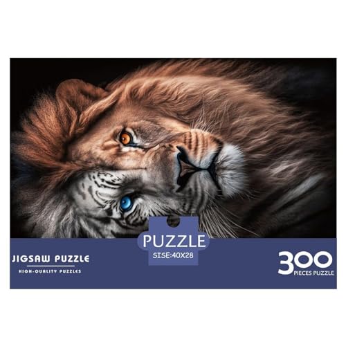 300-teiliges Puzzle mit Löwen-Tiger-Porträt für Erwachsene, kreatives rechteckiges Holzpuzzle, Geschenk für Freunde und Familie, 300 Teile (40 x 28 cm) von NIXCON