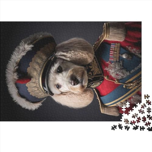 500-teiliges Puzzle für Erwachsene, Hund in Militäruniform, Geschenke, kreative rechteckige Puzzles, Holzpuzzle 500 Teile (52 x 38 cm) von NIXCON