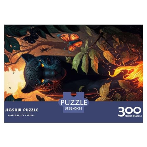 Fiery Black Panther Gifts 300-teiliges Puzzle für Erwachsene – Holzpuzzles – Entspannungspuzzlespiele – Denksport-Puzzle 300 Teile (40 x 28 cm) von NIXCON