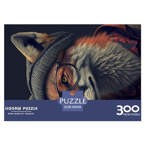 Hipster-Fuchs in Kleidung, 300-teiliges Puzzle für Erwachsene, kreatives rechteckiges Holzpuzzle, Geschenk für Freunde und Familie, 300 Teile (40 x 28 cm) von NIXCON