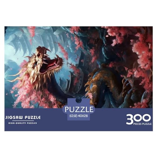 Japanisches Drachenkirsch-Puzzle, 300 Teile, kreatives rechteckiges großes Familienpuzzlespiel, Kunstwerk für Erwachsene, 300 Teile (40 x 28 cm) von NIXCON