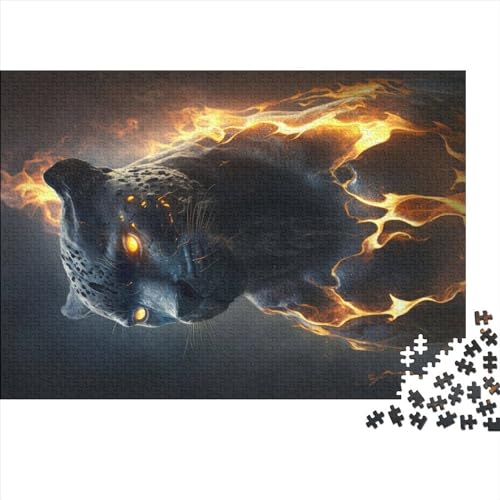 Kreative rechteckige Puzzles für Erwachsene, 1000 Teile, Black Panther Fantasy Fire, Holzpuzzle, praktisches Spiel, Familiendekoration, 1000 Teile (75 x 50 cm) von NIXCON