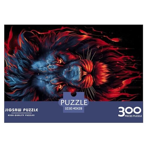 Kreative rechteckige Puzzles für Erwachsene, 300 Teile, roter Löwenkopf, Holzpuzzle, praktisches Spiel, Familiendekoration, 300 Teile (40 x 28 cm) von NIXCON