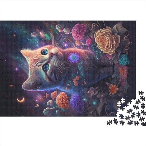 Kreative rechteckige Puzzles für Erwachsene, 500 Teile, Katze und Blume, Neon-Holzpuzzle, praktisches Spiel, Familiendekoration, 500 Teile (52 x 38 cm) von NIXCON