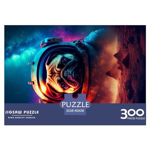 Puzzles für Erwachsene, 300 Teile, Weltraum-Mops-Geschenk, Holzbrett-Puzzles für Erwachsene, lustig, 300 Teile (40 x 28 cm) von NIXCON