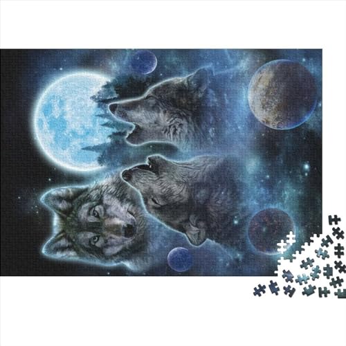 Puzzles für Erwachsene, 500 Teile, Drei Wölfe und Vollmond, Geschenk, Holzbrettpuzzles für Erwachsene, lustig, 500 Teile (52 x 38 cm) von NIXCON