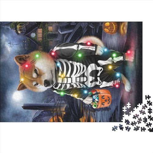 Shiba-Hund im Totenkopf-Kostüm, Geschenke, 500-teiliges Puzzle für Erwachsene – Holzpuzzles – Entspannungspuzzlespiele – Denksport-Puzzle 500 Teile (52 x 38 cm) von NIXCON