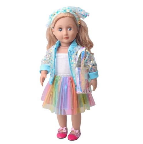 NIXNUT Puppenkleidung, Kleid, Weste, bunter Rock, Paillettenjacke, Frühlingsmodekleidung für 18-Zoll-American-Girl-Puppe mit Haarband NIXNUT Puppenkleidung, Kleid, Weste, bunter Rock, Paillettenjacke, Frühlingsmodekleidung für 18-Zoll-American-Girl-Puppe mit Haarband von NIXNUT