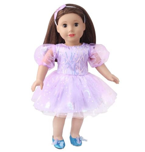 NIXNUT Puppenkleidung, Prinzessinnen-Kleid, hauchdünn, Puffärmel, Paillettenmuster, Sommerkleidung für 18-Zoll-American-Girl-Puppen mit Schleifen-Haarband NIXNUT Puppenkleidung, Prinzessinnen-Kleid, hauchdünn, Puffärmel, Paillettenmuster, Sommerkleidung für 18-Zoll-American-Girl-Puppen mit Schleifen-Haarband von NIXNUT