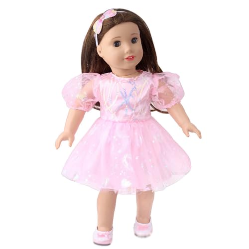 NIXNUT Puppenkleidung, Prinzessinnen-Kleid, hauchdünn, Puffärmel, Paillettenmuster, Sommerkleidung für 18-Zoll-American-Girl-Puppen mit Schleifen-Haarband NIXNUT Puppenkleidung, Prinzessinnen-Kleid, hauchdünn, Puffärmel, Paillettenmuster, Sommerkleidung für 18-Zoll-American-Girl-Puppen mit Schleifen-Haarband von NIXNUT
