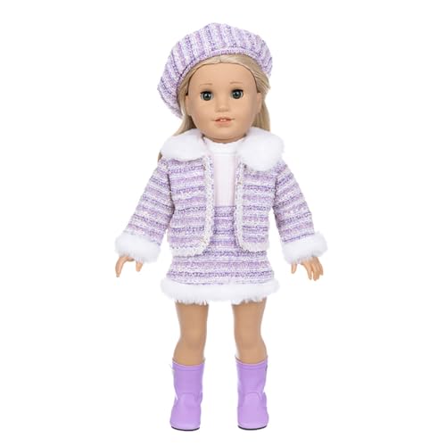 NIXNUT Puppenkleidung Winter Outfit Mantel Jacke Rock Tweed Anzug mit Baskenmütze für American Girl Doll 45,7 cm von NIXNUT