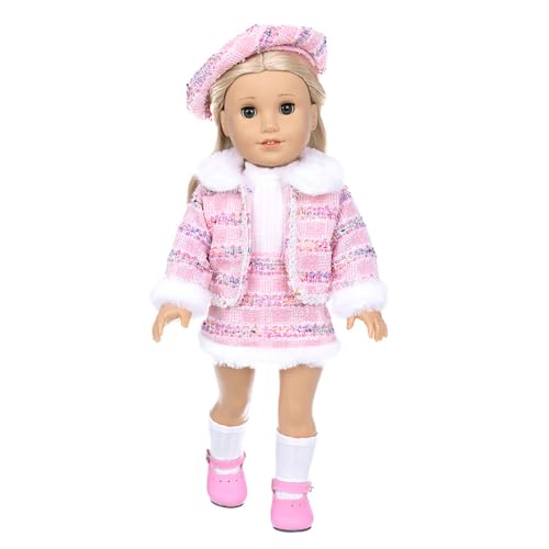 NIXNUT Puppenkleidung Winter Outfit Mantel Jacke Rock Tweed Anzug mit Baskenmütze für American Girl Doll 45,7 cm von NIXNUT