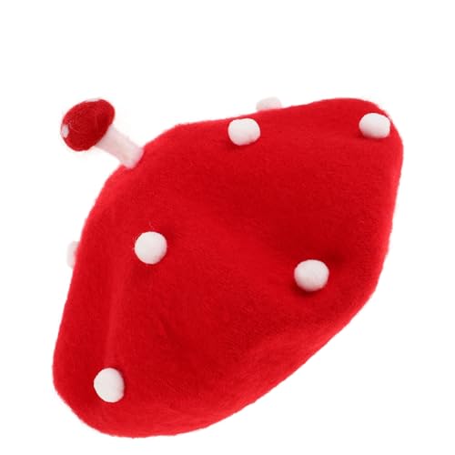 NIYANGLE Rotes Pilz muster Baskenmütze Damen Barett Künstlerstil Französische Wollmütze Modische Kawaii Lolita Maler Cap für Mädchen und Damen NIYANGLE Rotes Pilz muster Baskenmütze Damen Barett Künstlerstil Französische Wollmütze Modische Kawaii Lolita Maler Cap für Mädchen und Damen von NIYANGLE