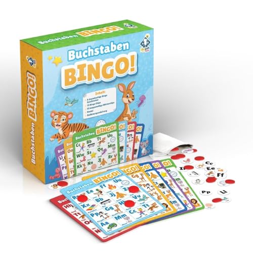 NIYYAH ABC Bingo Lernspiel ab 4 5 6 Jahre Buchstaben Lernen Vorschule Spiel Schulanfänger 1 Klasse Gesellschaftsspiel Kinder Einschulung Geschenk Lernspielzeug von NIYYAH