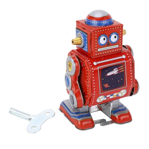 NIZUUONE Aufziehroboter, Handgemachtes Dekoratives Vintage Uhrwerk Roboterspielzeug aus Eisen für Café Bar Restaurant (Rot) von NIZUUONE