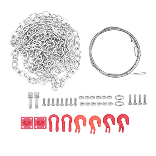 NIZUUONE RC -Auto Universal Schnalle Anhängerkette Kette Set, Anhängerseil RC Modellauto -Zubehör für RC -Auto Axial SCX10 D90 CC01 TRX4 Rotes Metall von NIZUUONE